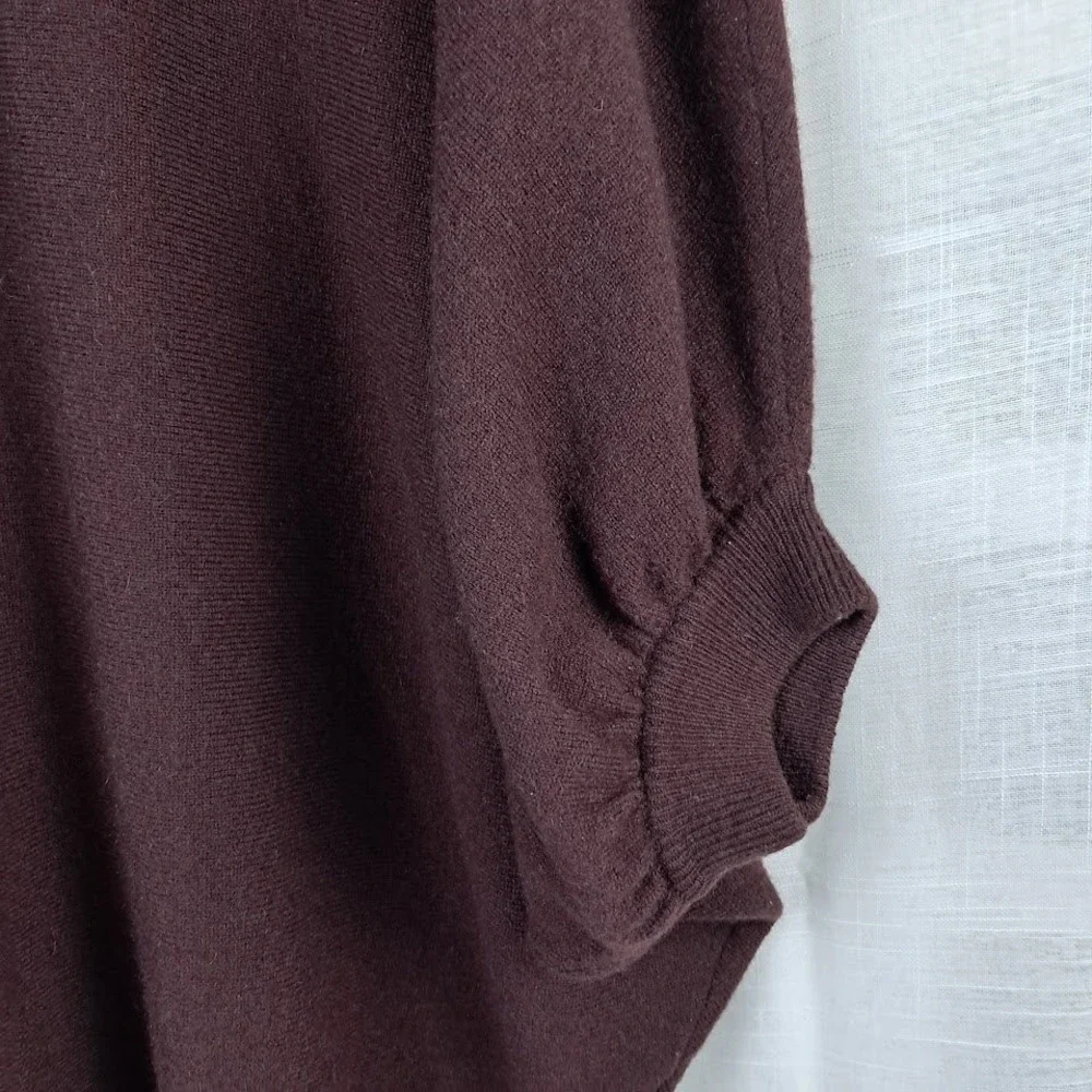 Garnet Hill M 100% Cashmere Batwing Cape Sweater Rich Brown Oversized Luxury